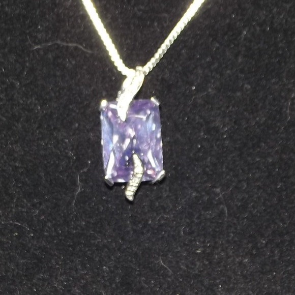 Amethysts & CZ Stones Necklace 925 SS 59.5 Ct - Picture 3 of 7